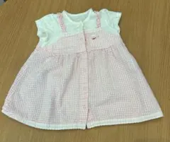 ピンク チェック柄 ウサギ刺繍 ドレスオール　ミキハウス　ワンピース　80 美品