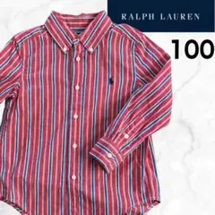 【美品】ラルフローレン ストライプシャツ 赤 100キッズ 4T