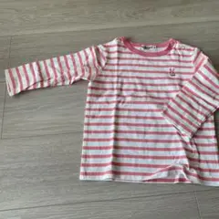 ホットビスケッツ　ウサギ刺繍のストライプ長袖Tシャツ 綿100%