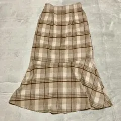 【w closet 】チェック柄 フレアスカートF ブラウン系一部ゴム裏地付き⭐︎のサムネイル