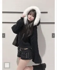 ファーフードケーブル編みニットパーカー mb1627 ピンク F GRL 新品