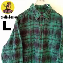 USA古着 croft＆barrow　ネルシャツL　グリーンブラック　チェック