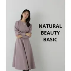 ナチュラルビューティーベーシック　パールスリットネックワンピース