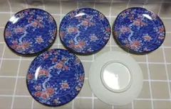青色花柄皿 5枚セット