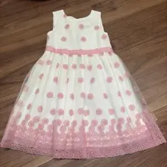 花柄刺繍チュールドレス ホワイト×ピンク