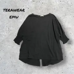 a1323/terawear emu カットソートップス 黒 M 無地 袖フリル