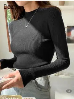 ダークグレー リブ編み ハイネックセーター