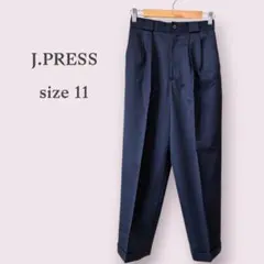 【J.PRESS】ジェイプレス　スラックス　ワイドパンツ　無地　オフィス　L