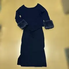 ミッシュマッシュネイビー ファー付きニットセットアップ