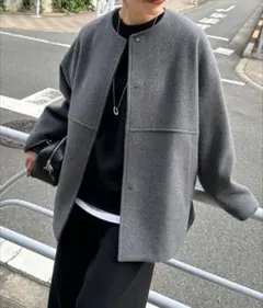 スーパー140ビーバーノーカラーショートコート レディース