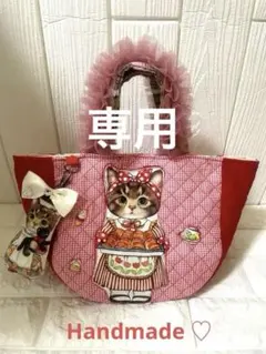 コヤンイサムチョン♡赤チェック×ピンク 丸型コロン大容量トートバッグ　ベーカリーのサムネイル