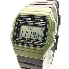 稼働 CASIO F-91W カーキ デジタル 腕時計 チープカシオ