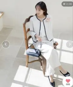 【卒・入学式】ノーカラーツイードジャケット＆ワイドパンツセットアップスーツ15号