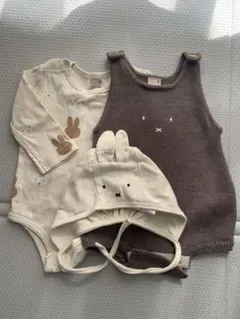 プティマイン　ミッフィーニットロンパース帽子セット　80サイズ