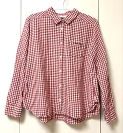 Samansa Mos2 赤白 ギンガムチェック 長袖ブラウス