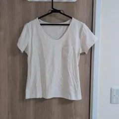 Vネック 半袖Tシャツ 3XL クリーム色