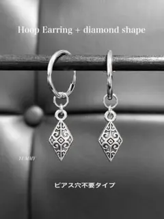 【フープイヤリング 15mm ＋ダイヤモンドシェイプ】フェイクピアス a16