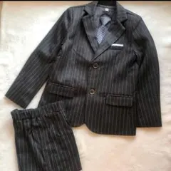 美品☆フォーマル スーツ 140 ストライプ グレー 卒業式 結婚式 発表会