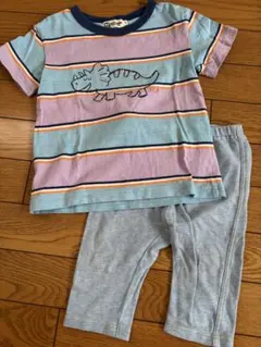 KP BOY 恐竜柄ボーダーTシャツ 100 ユニクロレギンス90のサムネイル