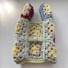 ハンドメイド ニット グラニーバッグ フラワーモチーフ - メルカリ