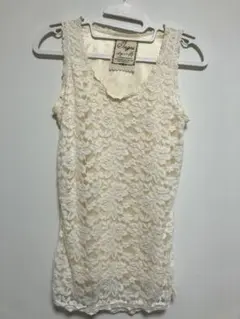 【イング】アイボリー 花柄レース タンクトップ