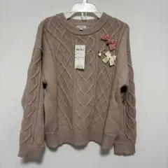 any FAM ピンクベージュ ケーブル編みセーター M