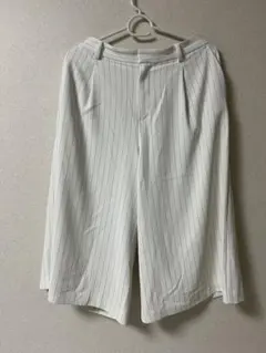 UNIQLOユニクロ　ドレープガウチョパンツ　ストライプ　白色　L ハイライズ