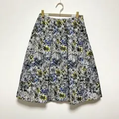 美品　ルルウィルビー　花柄フレアスカート　サイズ2 ジャガード織　くすみブルー
