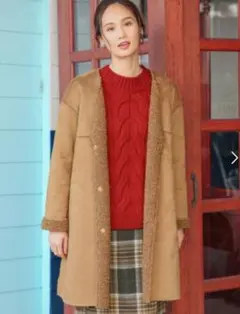 ★美品★　グローバルワーク　フェイクムートンリバーシブルノーカラーコート　ボア