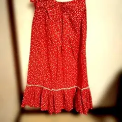花柄フリルロングスカート 赤　ビンテージ