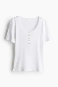 【H＆M】リブヘンリーネックカットソー TOPのサムネイル