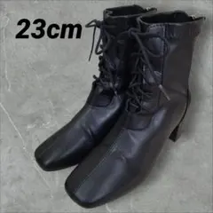 レディース ショートブーツ レースアップ ブラック 23 cm