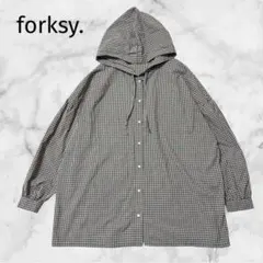 ＊forksy.＊【F】オーバーサイズシャツ ゆるだぼ　フード　羽織　チェック柄のサムネイル
