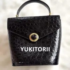 トリイユキ ハンドバッグ ブラック型押しレザー風 ゴールド金具 フォーマル 上品のサムネイル