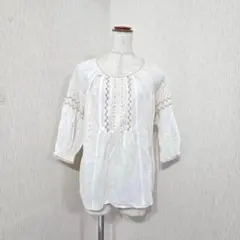 a.v.v standard 刺繍レース 七分袖ブラウス（L）ホワイト