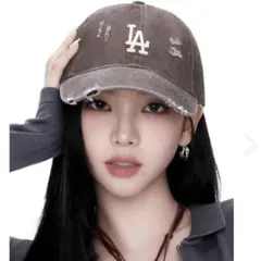 韓国限定 MLB カリナ着用 ダメージキャップ ブラウン aespa LA
