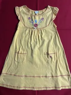 ハッシュアッシュ　花柄刺繍 フレンチスリーブワンピース 130 黄色