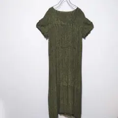 古着 ワンピース レーヨン 総柄 ロング カーキ