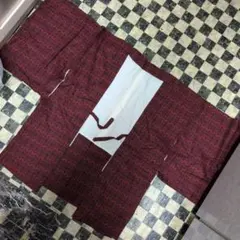 着物　道行　？　雨　？　コート　羽織　レッド　赤　柄　模様　生地　リメイク