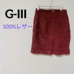 G-Ⅲ【サイズ11/12】 レザー タイトスカート 赤　レッド　ひざ丈　革服