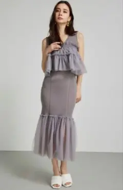 rienda　グレー ノースリーブ ロングワンピース