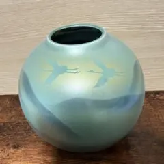 美品 九谷焼 陶彩 双鶴 花瓶 花器 青磁 壺 フラワーベース 和風 インテリアのサムネイル