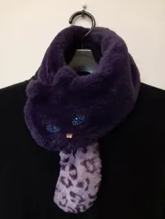 アナスイミニ　猫　ネコ　マフラー　フェイクファー　紫/ヒョウ柄