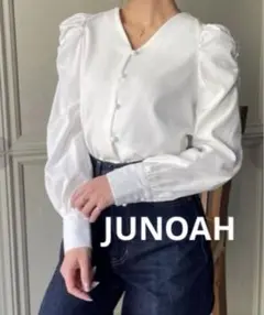 JUNOAH ジュノア　パフスリーブ　シャツブラウス　Mサイズ　白のサムネイル