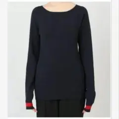 アパルトモン Sleeve Border ボートネック リブニット ネイビー×赤のサムネイル