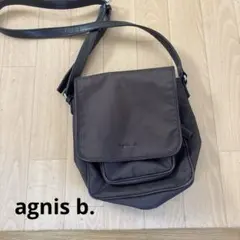 agnes b. ✨ショルダーバッグ　ポシェット　ナイロン×レザー　刺繍ロゴ総柄