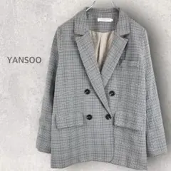 【YANSOO】テーラードジャケット L チェック柄 ダブル フォーマル お洒落