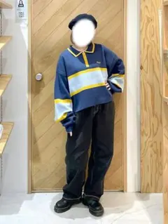 Xgirl ポロシャツ風ニット 長袖 ネイビー