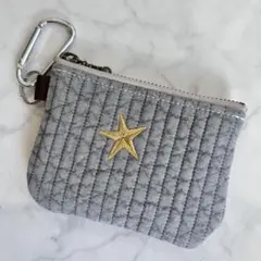 ヌビポーチ　イブル　ミニファスナーポーチ グレー　星柄　カラビナ　カードケース
