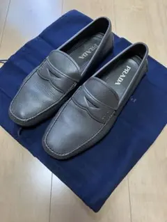 PRADA プラダ ドライビングシューズ サフィアーノレザー グレー 9 1/2 